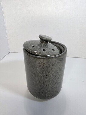 Boston Warehouse Stoneware Garlic Keeper CanisterSpeckled Grey Reactive Glaze